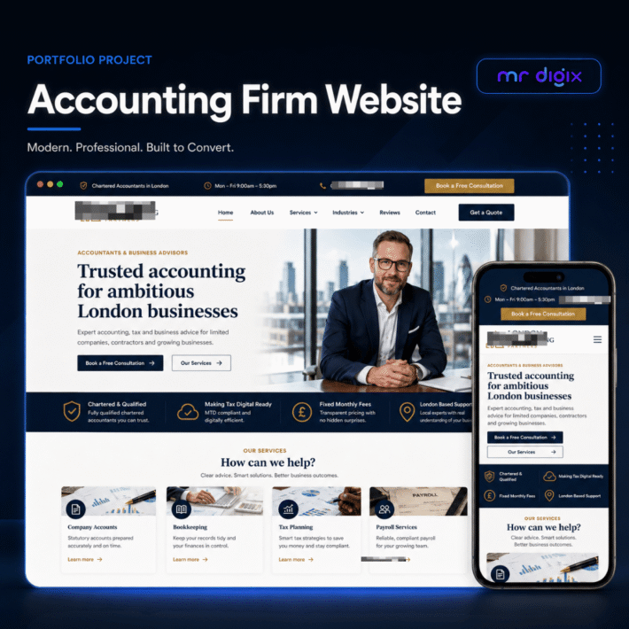 Accounting Website Design built for a london based accounting firm by mr digix uk