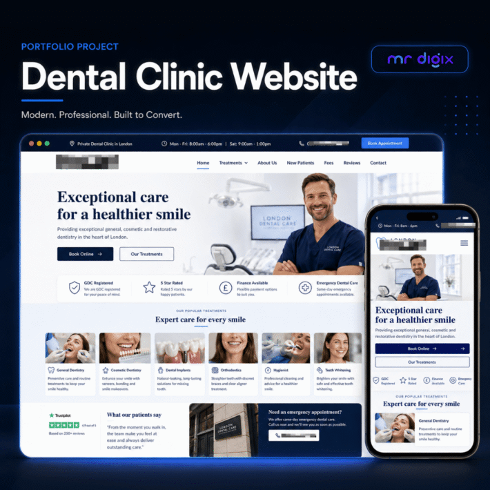 Dental Website Design for a london based dental clinic made by mr digix uk