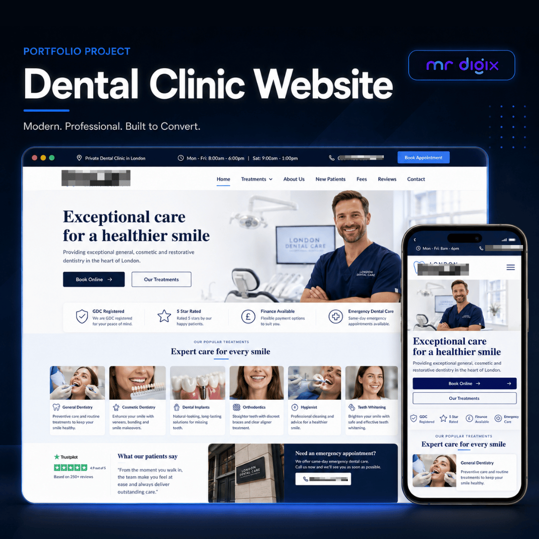 Dental Website Design for a london based dental clinic made by mr digix uk