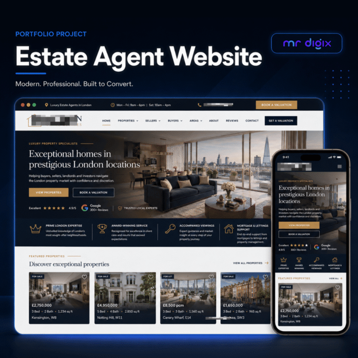 Estate Agent Website Design by mr digix uk