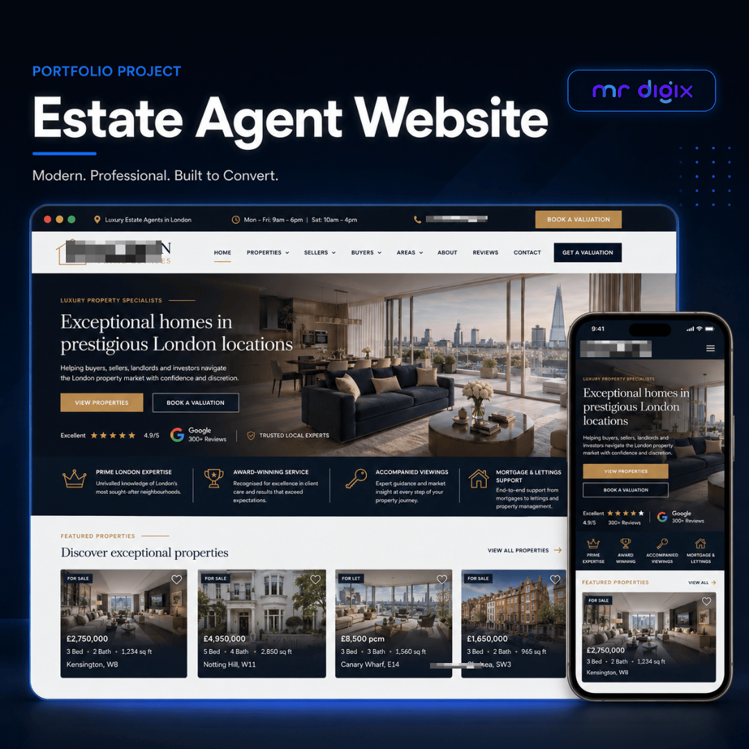 Estate Agent Website Design by mr digix uk