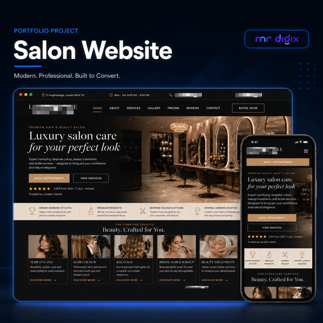 Salon Website Design for a london based salon Designed By mr digix uk